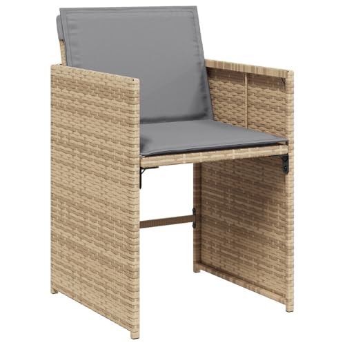 Vopese 5-tlg Garten Essset Beige Poly Rattan mit Kissen, Gartentisch Schwarz 160x80x73 cm Sicherheitsglas, Terrassenmöbel Außen Model3380711