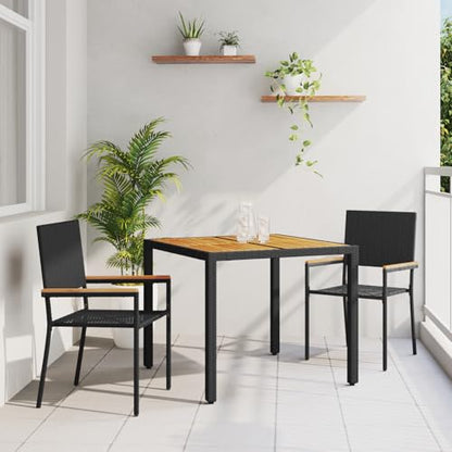 Rantry 3-tlg Garten Essset Schwarz Poly-Rattan mit Kissen, 2 stapelbare Gartenstühle, Gartenlounge Model3365402