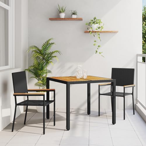 Rantry 3-tlg Garten Essset Schwarz Poly-Rattan mit Kissen, 2 stapelbare Gartenstühle, Gartenlounge Model3365402