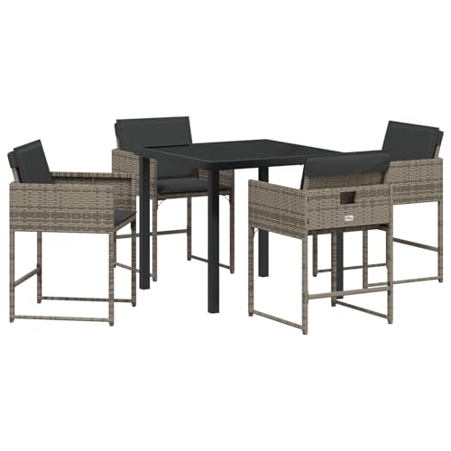 Homgoday 5-teiliges Garten Essset mit Kissen aus grauem Poly-Rattan Outdoor M?Bel mit Sessel Model3380012