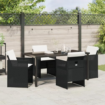 Rantry 5-tlg Garten Essset Schwarz Poly Rattan mit Kissen, Gartentisch 160x80x73 cm Gehärtetes Glas, Gartenlounge Model3380591