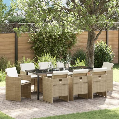 vidaXL 9-teiliges Garten-Essset mit Kissen Beige Poly Rattan