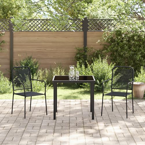 Rantry 3-teiliges Garten Essset Schwarz Baumwollseil und Stahl Gartenlounge Model3379156
