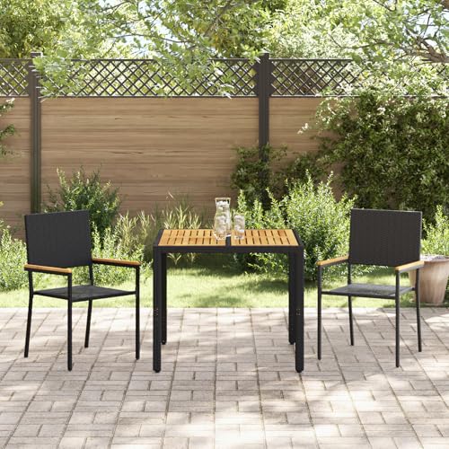 Rantry 3-tlg Garten Essset Schwarz Poly-Rattan mit Kissen, 2 stapelbare Gartenstühle, Gartenlounge Model3365402