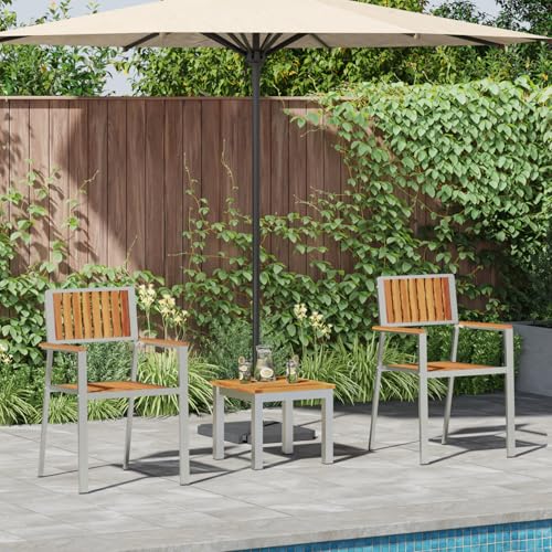 Rantry 3-tlg Garten Essset aus Massivholz Akazie, 2 stapelbare Gartenstühle aus Akazie & Metall, Gartenlounge Model3334841