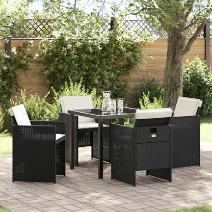 Homgoday 5-tlg Garten Essset, Schwarz Poly Rattan mit Polstern, Tisch 80x80x73cm ESG Glas, Outdoor Möbel mit Sesseln, Modell 3380589