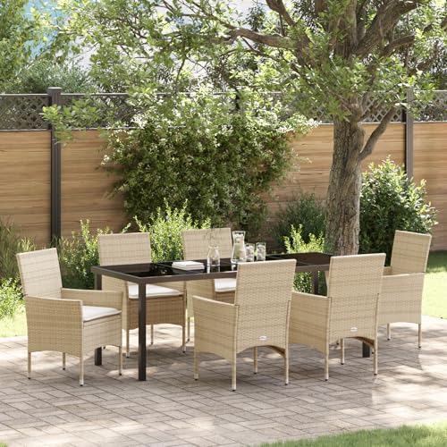 vidaXL 7-teiliges Garten Essset mit Kissen Beige Poly Rattan