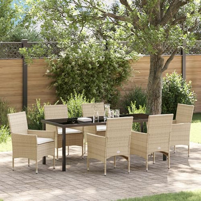 vidaXL 7-teiliges Garten Essset mit Kissen Beige Poly Rattan