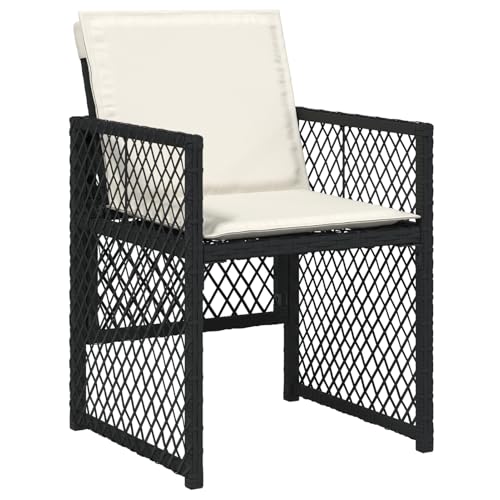Rantry 5-tlg Garten-Essset Schwarz Poly Rattan mit Kissen, Gartentisch 80x80x73 cm Tempered Glass, Gartenlounge Model3380617