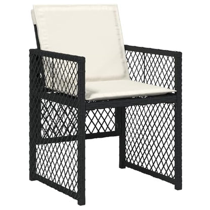 Rantry 5-tlg Garten-Essset Schwarz Poly Rattan mit Kissen, Gartentisch 80x80x73 cm Tempered Glass, Gartenlounge Model3380617