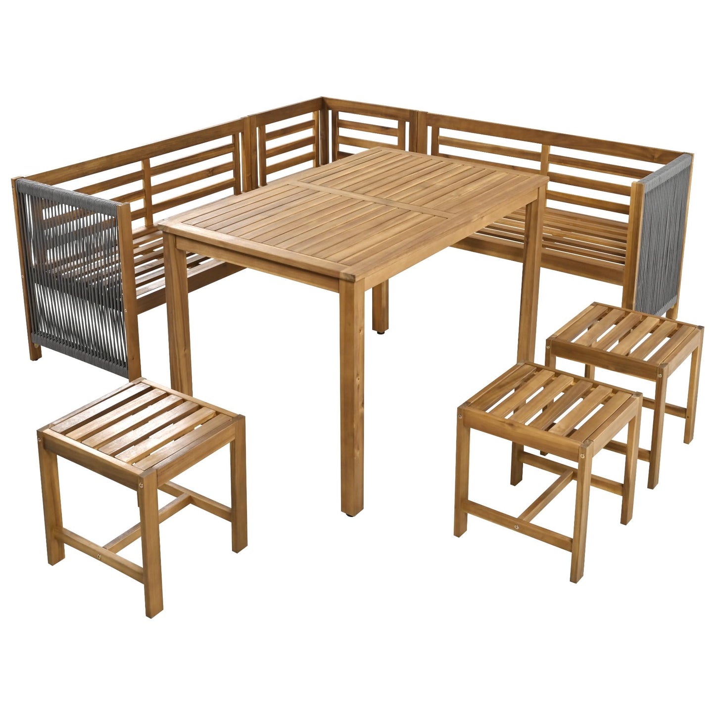 Gartenmöbel Set aus Akazie für 7–8 Personen, Sofa-, Esstisch- & Hocker-Set mit Kissen, Outdoor Tisch- & Stuhl-Set, Terrassenmöbel