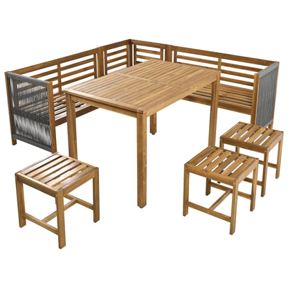 Gartenmöbel Set aus Akazie für 7–8 Personen, Sofa-, Esstisch- & Hocker-Set mit Kissen, Outdoor Tisch- & Stuhl-Set, Terrassenmöbel
