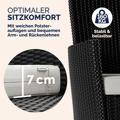Casaria® Gartenmöbel Set für 8 Personen, Polyrattan Stühle mit 7 cm Polster & Abdeckung, Tisch 190x90 cm, stapelbar, wetterfest, Schwarz